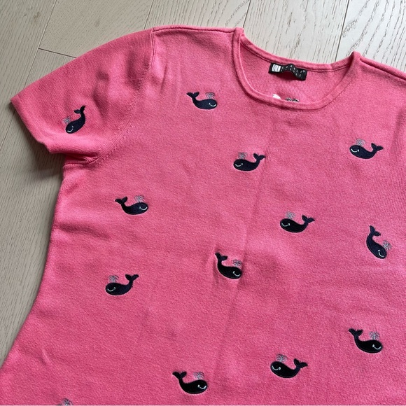 Vintage 90s Carole Little Pink All Embroidered Happy Whales Short Sleeve T-Shirt - Picture 2 of 11